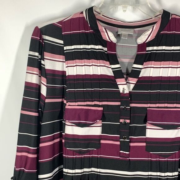 Avenue Women's Striped Split Neck Roll Tab Sleeves Blouse Multicolor Size 22/24 - Picture 3 of 9